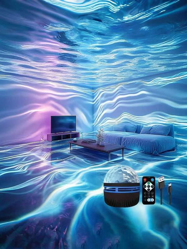 Wasser Wellen LED Projektor - USB betrieben, Galaxie Sternenhimmel Licht mit Fernbedienung, Aurora Effekt (Grün, Blau, Pink, Lila, Weiß, Gold), kompakt für Schlafzimmer, Wohnzimmer, Büro Dekoration, geeignet für Weihnachten, Geburtstagsfeiern, Heimkino - Plug and Play Ambiente Beleuchtung, gemütliche Atmosphäre schaffen, Himmelsdesign, hochwertige Projektion, dekorative Beleuchtung, Eventplanung