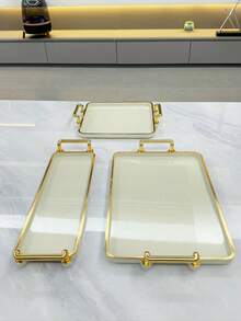 1pc Modern Handle Design Ps Tray For Kitchen Serving,Kitchen,Christmas Gift - White - View 5