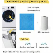 Swedish Dishcloths 10 Pack Reusable Kitchen Dishcloths Ultra Absorbent Dish Towels For Washing Dishes Cellulose Sponge Cloth Cleaning Cloths Blue - 10PackBlue - View 4