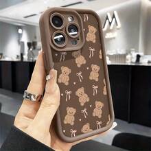 Teddy Bear Phone CaseCute Cartoon Style For IPhone 17 16 15 14 13 12 11 Plus Pro Max. Featuring Adorable Teddy Bear And Ribbon Pattern Perfect For Adding A Touch Of Playful . A Delightful Gift. - Cà phê nâu - Xem 6