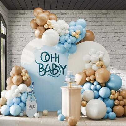 103pcs Light Blue & White Balloon Arch & Wreath Set, Powder Blue, Brown, Gold Balloons Suitable For Boy/Girl Birthday, Baby Christening, Wedding Party Decoration