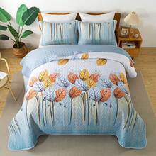 3Pcs Sky Blue Leaf Queen King Double Bedspread Coverlet Bedding Sets (1 Quilt + 2 Pillow Cases), Fashion Leaf Design, Fresh & Minimalist, Comfortable Soft Breathable, Suitable For Wedding Items, Valentines Day Home Bed Room Decor, Mothers Day Gift, All Season - Sky Blue01 - 查看 1