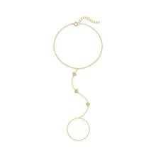 1Pc 925 Sterling Silver Cute Heart Cubic Zirconia Connected Finger Ring Bracelet For Women Daily Engagement Anniversary Wear - Gold - View 5