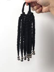 1 pieza/2 piezas Peluca con coleta corta y rizada de 8 pulgadas, decorada con cuentas doradas o plateadas, fibra sintética resistente al calor, adecuada para niñas/niños - Negro - Ver 8