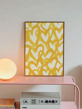 1件套时尚黄色爱心帆布艺术画，- 女孩卧室和婴儿房的完美装饰，时尚爱心墙贴，情人节礼物，不含画框