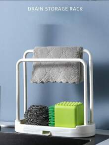 Kitchen Sink Rack With Double-Layer Dishcloth & Sponge Holder Hook-Style Drainage Design Kitchen Storage Rack & Organizer Kitchen Accessories Standing Storage For Home Use Doll Clothing & Tights Drying Rack - Multicolor - View 9
