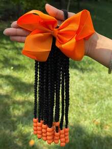 1条迷人可拆卸10英寸合成卷曲编织马尾假发，带珠子装饰 - 非常适合儿童派对和角色扮演 - 自然黑 - 查看 15