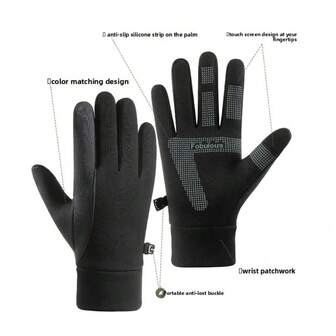 Winter Warm Men's Cycling Gloves Motorcycle Touch Screen Fleece Gloves Windproof Outdoor Ski Bicycle Anti-Slip Gloves Keep Warm
