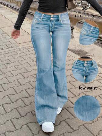 Modieuze en elegante dames slim fit double-breasted design flared jeans, afslankend