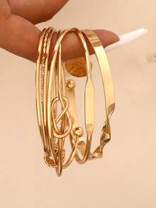 12pcs/Set Fashionable, Elegant, Delicate, Vintage-Inspired Geometric, Knot, Embossed Texture, Heart, Star, Beaded, Twisted Bangle Bracelet Set, Suitable For Holiday, Party, Date, Gift, Daily Wear - Yellow Gold - View 5