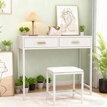 NEW Wooden Dressing Table Computer Desk Home Office Study Bedroom With Drawers - 白色 - 查看 2