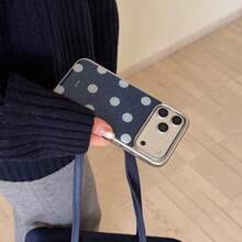 银色边框环氧树脂牛仔蓝波点手机壳，兼容苹果17 Pro Max/16 Pro Max/15 Pro Max/14 Pro/13 Pro，男女通用创意设计手机壳 - 藍色 - 查看 12
