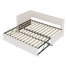 Multifunctional L-Shaped Sofa Bed With 90/180*200cm Sofa Bed, Velvet Upholstered Bed, Space-Saving Design For Children's Bed, Guest Bed, Beige - 1 - View 5