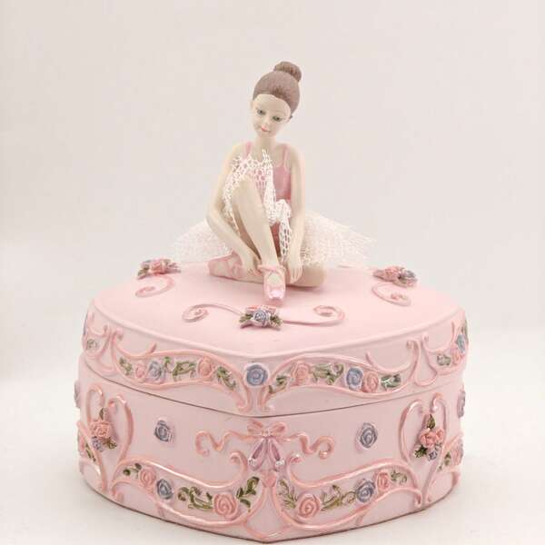 Pink Heart Jewelry Box Music Box With Rose, Bow, Ballerina Elements, Valentine's Day Gift, Home Decor, Birthday Anniversary Gift For Girlfriend