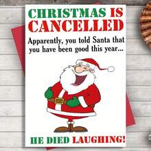 Funny Santa Claus Laughing Christmas Card - 'Christmas Canceled, Santa Died Laughing!' - Perfect For Friends, Family, And Office Holiday Greetings, Festive Greeting Card | Humorous Christmas Design | Fun Illustration, Christmas Card For Friends