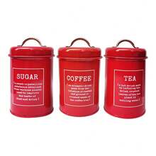 Set Of 1/3 Kitchen Canisters With Airtight Lids, Coffee Tea Sugar Flour Tin Jars Nesting Food Storage Container Set For Farmhouse Decor - Red - View 9