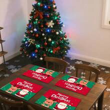 1pc/4pcs/6pcs/100pcs Santa Claus And Elk Printed Placemats, Heat-Insulating Placemats, Suitable For Home Decoration, Holiday Dining, Kitchen And Party Decoration, Party Placemats, Can Be Given As Christmas Gifts