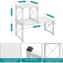 Wood Desktop Shelf, Freestanding Small Bookshelf Dorm Supplies Organizers, 2 Tier Stackable Desk Stand, Adjustable Storage Organizer, Kitchen Counter Display Rack, White - White - View 5