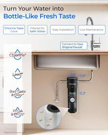 Waterdrop 10UA Under Sink Water Filter System, Reduces, /, Lead, Chlorine, Bad Taste & Odor, Under Counter Water Filter Direct Connect To Kitchen Faucet, NSF/ANSI 42 Certified, 8K Gallons - 黑色 - 查看 2