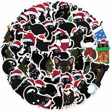 50pcs Black Cat Kitty Pet Aesthetics Stickers Vintage Cute Ins Graffiti Romance Funny Doodle Cartoon Art Cool Deacl Pack Christmas Decoration Suitcase DIY Luggage Party Gift - Multicolor - View 3
