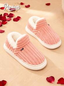 Plus Size 47 Non-Slip Soft Bottom Slippers, Unisex Indoor/Outdoor Fluffy Warm Comfortable Solid Color House Slippers - Pink - View 7