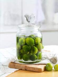 1个心形玻璃储物罐，带密封盖，透明，可用于存放糖果/食品/香料/盐/糖/咖啡/茶叶，容量可选500毫升/800毫升/1200毫升