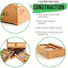 1pc Estuche Portátil de Madera para Artistas con Caballete Plegable y Soporte para Libros - Caja Multifuncional Ajustable de Roble Sólido con 3 Cajones para Almacenar Pinturas, Marcadores y Bolígrafos, Organizador de Escritorio para Hogar y Principiantes - Caqui - Ver 7
