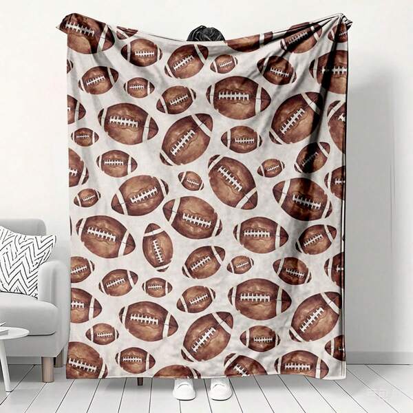 Conjunto Essencial de Rugby para Entusiastas do Rugby (1 peça), incluindo mantas de flanela, artigos têxteis para o lar, capas de sofá, mantas pequenas, xales e cobertores. Perfeito para sofá, viagens, decoração de quarto, ideal para presentear família e amigos. Lavável à máquina, estampa digital, estilo moderno.