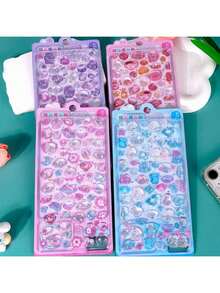 2张卡通3D立体浮雕钻石贴纸，卡通动物自粘贴纸，适用于剪贴簿和文具装饰，工艺贴纸，适合DIY项目和办公用品