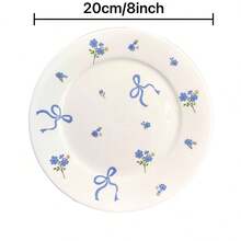 1pc Cute Ceramic Plate With Butterfly & Flower Pattern, Serving Dish, Household Dinner Plate, Cake Stand, Ceramic Dessert Plate, Pasta Plate, Breakfast Plate - Multicolor - View 6