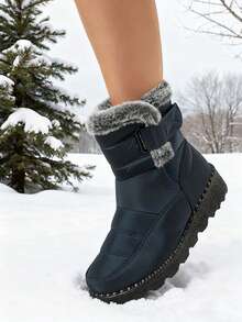 FZY New Winter Women's Snow Boots - Women's Non-Slip High-Top Snow Boots With Fur Collar - Women's Everyday Snow Boots, Women's Thick-Soled Non-Slip Boots - Plush Lining Snow Boots.Essential Easter Outfits - 藍色 - 查看 4