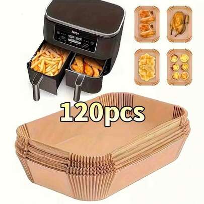 60/120pcs Air Fryer Baking Paper & Non-Stick Liners, Air Fryer Parchment Paper Liners, Rectangular Parchment Paper, Disposable Microwave- Air Fryer Liners With Pre-Cut Edges, Non-Stick, Waterproof, Easy To Clean - Suitable For Valentine's Day, Easter, Bulk Pack, Durable And For Air Fryer, Grilling, Baking