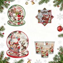 20pcs Christmas Party Tableware Set, 9-Inch And 7-Inch Santa Claus & Snowman Disposable Paper Plates, Napkins, Cups For Christmas Dinner, Dessert Party, Christmas Party Decorations, Serves 20 - Multicolor - View 7
