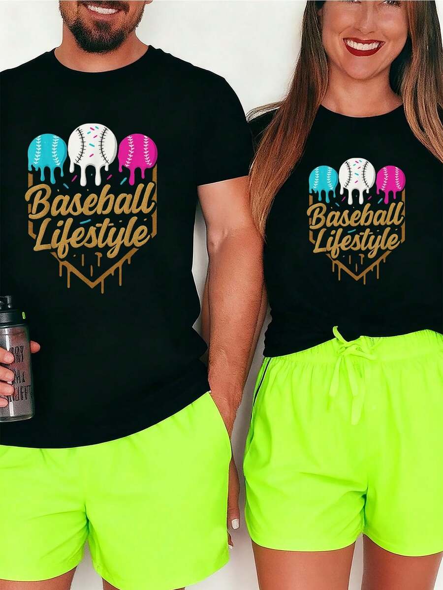 Baseball Lifestyle 101 Apparel Youth Baseball Drip Icecream-Shirt  Graphic Tees Men Crop Tops Couple Tee Outfits Men-Shirt - 黑色 1pcs MEN - 查看 1