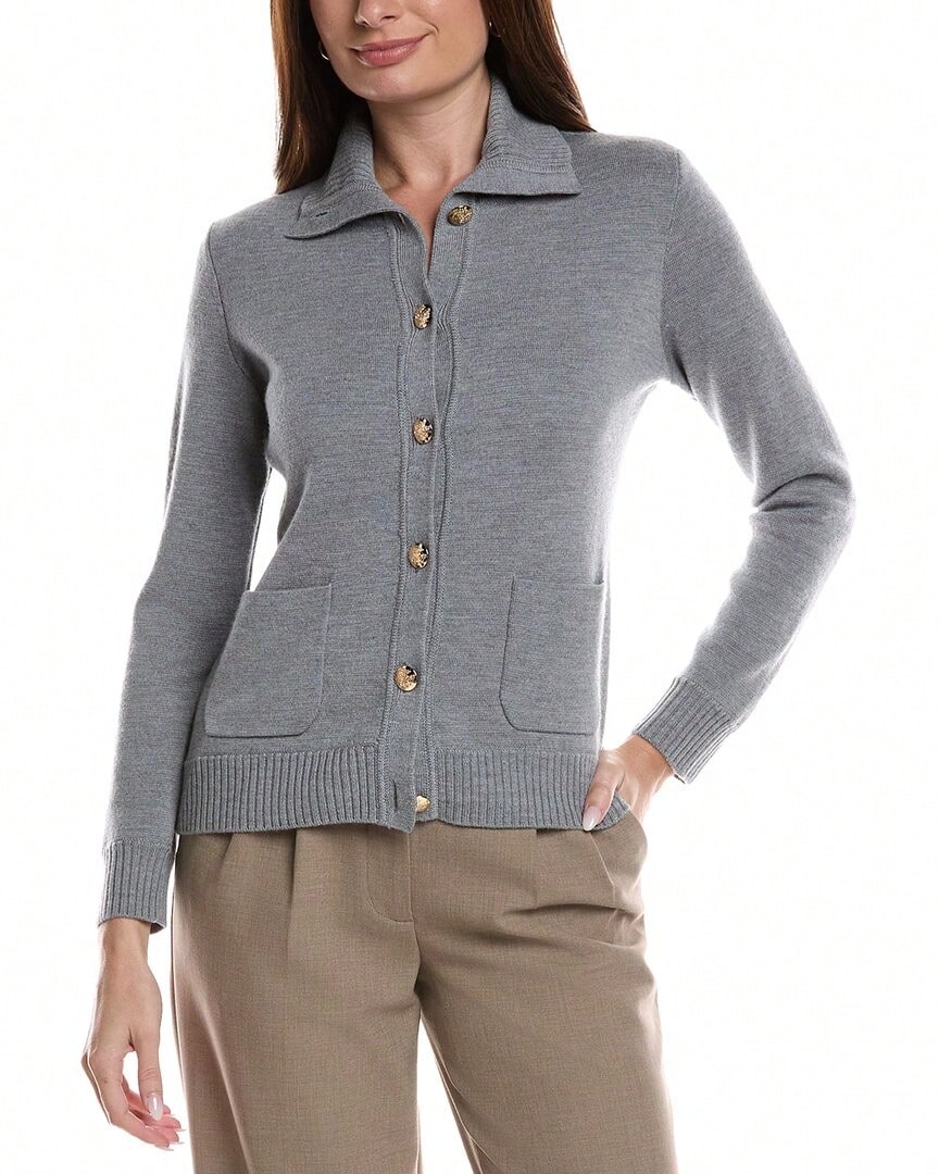 Bruno Magli Merino Wool Epaulet Sweater Jacket - Xám - Xem 1