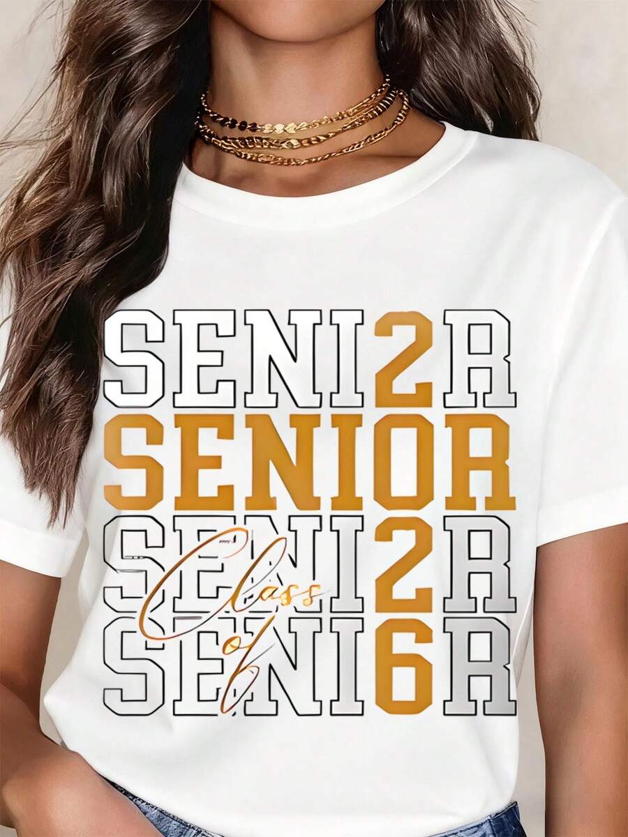 Senior Class Of 2026 Graduation T Shirt Senior Year Gift For High School Students Graduation Party Wear White Cotton Tee For Women Men Unisex Fashion Statement Top - 白色 - 查看 1
