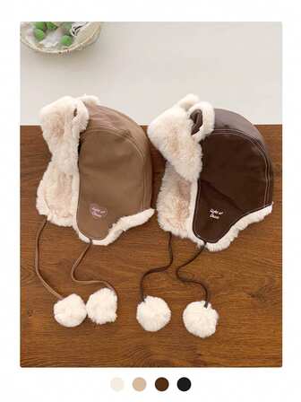 Bear Ear Design Leather Ushanka Hat With Ear Flaps, Warm Thermal Lined Windproof Winter Hat For Men, Suitable For Cycling, Skiing, Motorcycle Riding