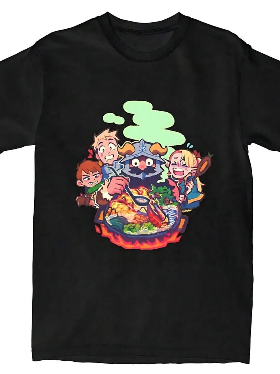 Dungeon Meshi Anime Marcille Laios T Shirt Summer Delicious In Dungeon T Shirts 100% Cotton Tshirt For Men's Short-Sleeve Tops - 黑色23 - 查看 1