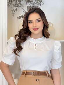 Women's Executive Blouse With Princess Sleeves And Neckline Detail, Evangelical Fashion, Chic Social Style, Evangelical Fashion - trắng - Xem 1