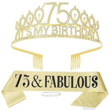 75th Birthday Decorations For Women, 75th Birthday Gits For Her Party Decorations Set- Crown Tiara And Sash With 75 & Fabulous{Inchcolorinch:Inch75thinch} - 75th - 查看 1