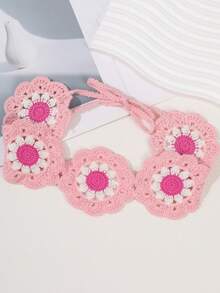 1 chiếc băng đô kiểu Hippie, khăn trùm đầu dệt kim phong cách Bohemian, khăn quàng cổ họa tiết hoa, phù hợp cho phụ nữ và bé gái, phụ kiện tóc mùa đông, khăn quàng cổ nữ mùa hè phong cách Boho. - Hồng - Xem 3