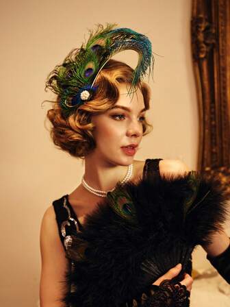 1 Pieza Clip para el cabello con pluma de pavo real Fascinator Sombrero Accesorios para el cabello de los años 20 para mujeres Tocado para el Kentucky Derby