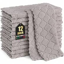 12 Pack Kitchen Dish Cloths (10 X 10 Inches, Cream Yellow), Super Soft And Absorbent Coral Velvet Dish Towels, Nonstick Oil Fast Drying Microfiber Cleaning Cloth, No Lint Household Dishcloths, 2025 - 灰色 - 查看 1