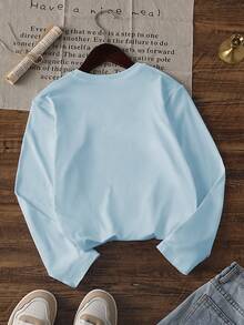 Bộ 3 áo thun dài tay cổ tròn in họa tiết thường ngày cho bé gái, quần áo mùa thu dành cho học sinh - Áo thun bắt mắt chắc chắn sẽ khiến trẻ em mỉm cười với họa tiết da báo và thiết kế nơ - Màu xanh nhạt - Xem 4