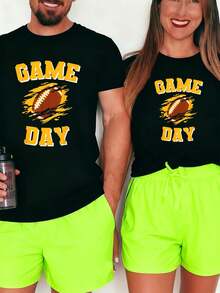 Game Day Kick Off Black And Yellow Fan-Shirt  Graphic Tees Men Crop Tops Couple Tee Outfits Men-Shirt - 黑色 1pcs WOMEN - 查看 1
