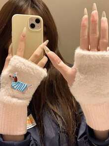 1/2 Pairs New Mink Fleece Half Finger Gloves For Women'S,With Cute Puppy Accessories,Soft Winter Warmth, Luxury Solid Color Plush Knitted Fingerless Gloves ,Warm Imitation Woolen Half Finger Gloves, Women'S Winter Plush Knitted Handguard, Wrist Leak Finger, Ladies Versatile Touch Screen Gloves,Office, Work, Outdoor Sports,Student Writing, Party Gifts,Christmas Gifts,Easter Gifts,Great Gift For Valentine'S Day - Multicolor - View 9