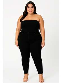 Pantalones Jeans Vaqueros de Mujer Largos Ajustados Strech de Talla Grande con Bolsillos Boton y Cremallera Informal Casual para Uso Diario Sexy Curvy Moda - Negro - Ver 3