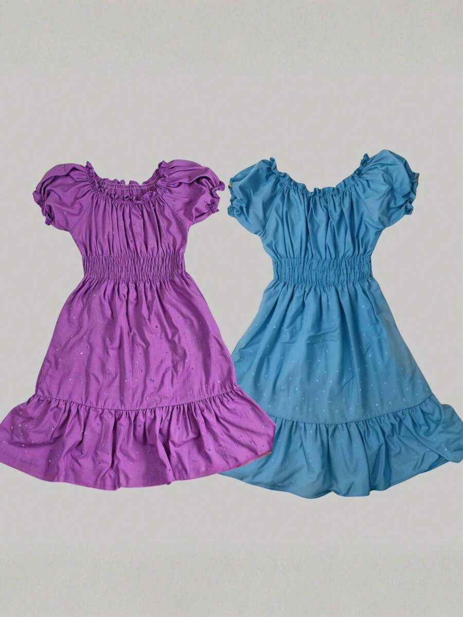 Kit 2 pçs Vestido infantil Menina Ciganinha e Juvenil Linha Premium Vestido Infantil Vermelho vestido branco Infantil - Azul - Visão 1