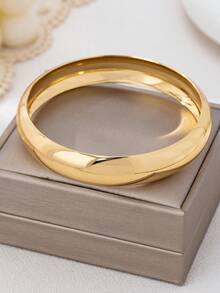 3件套简约光滑几何波浪不对称水滴形手链套装，适合女性佩戴，精致质感抛光重金属和锌合金材质 - 金黃色 - 查看 5