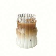 6PCS Glass Coffee Cups With Straws, Vintage Stripe Design, Simple Office Water Cups, Suitable For Iced Coffee And Beverages, Commercial Coffee Cups, Mugs, Home Drinkware, Holiday Gifts, Comes With A Straw Cleaning Brush! - 透明 - 查看 5